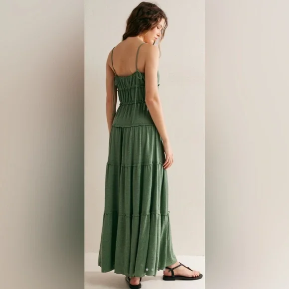 NWT Free People Brooke Maxi M Sage Green Dress New $98 retail - Picture 2 of 6